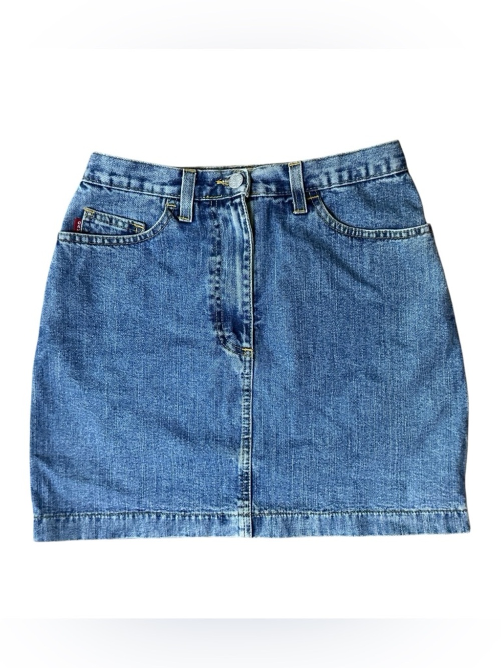Camera Denim Mini Skirt Size Small Classic Blue Y2K